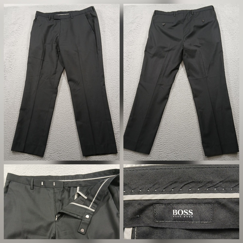 Hugo Boss Sharp US Black Dress Pants 33R Flat Front Wool Suit Separate EUC